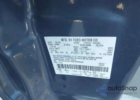 2006 Ford F-150 Fx4/Lariat/Xlt из США, поврежденный, VIN 1FTPW14V36FB58654